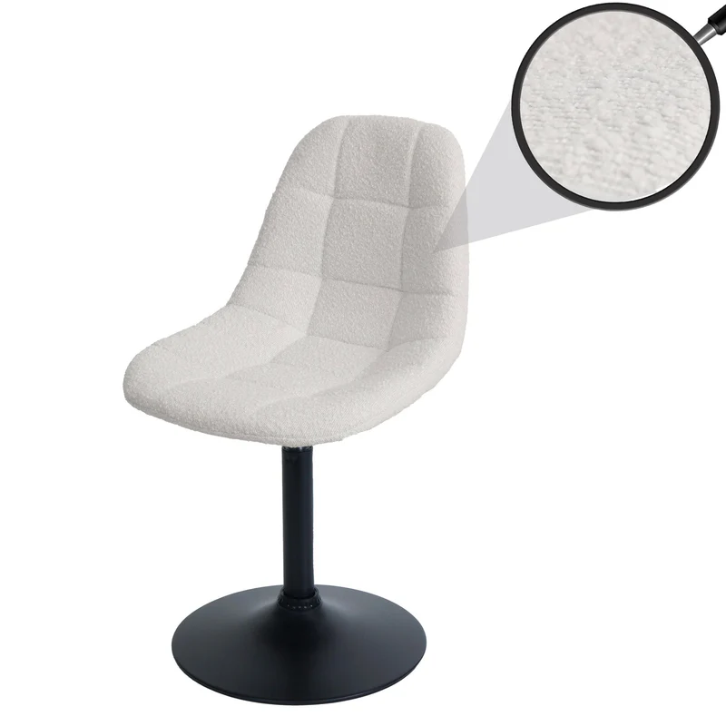Chaise de salle à manger pivotante 360° design contemporain en tissu bouclé crème pied acier noir mat 04_0009882