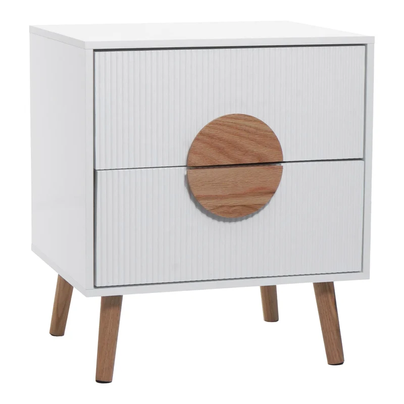 Table de chevet moderne avec deux compartiments 55 x 48 x 41 cm en MDF blanc 04_0009661