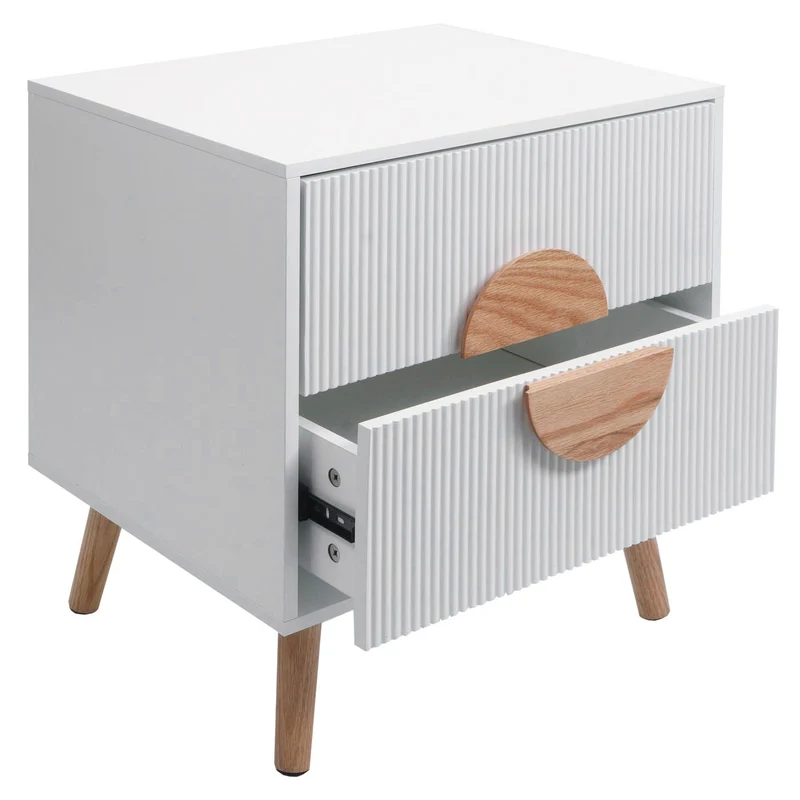 Table de chevet moderne avec deux compartiments 55 x 48 x 41 cm en MDF blanc 04_0009661