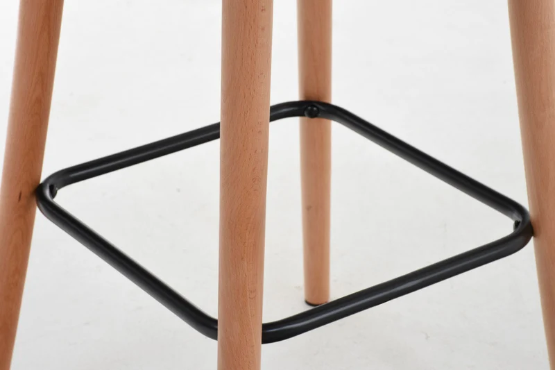 Tabouret de bar en tissu gris clair coutures décoratives pieds en bois avec repose-pieds 10_0000047