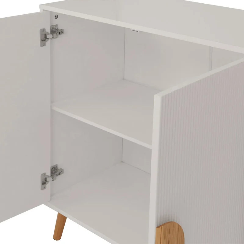 Buffet design façades 3D blanches 4 compartiments 88 x 150 x 40 cm MDF mélaminé et pieds en chêne massif 04_0009570