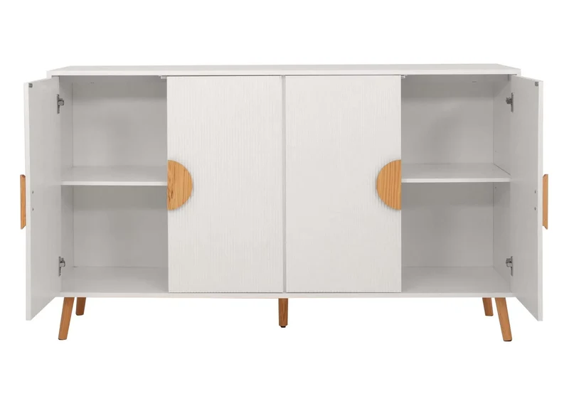 Buffet design façades 3D blanches 4 compartiments 88 x 150 x 40 cm MDF mélaminé et pieds en chêne massif 04_0009570