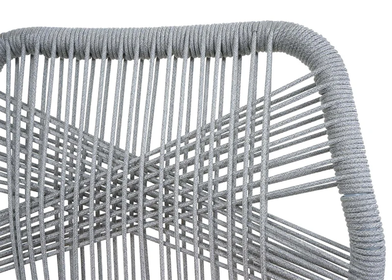 Lot de 2 tabourets de bar avec dossier et repose-pieds extérieur intérieur hauteur 76 cm structure métal tressage corde gris clair coussin gris foncé 04_0009634