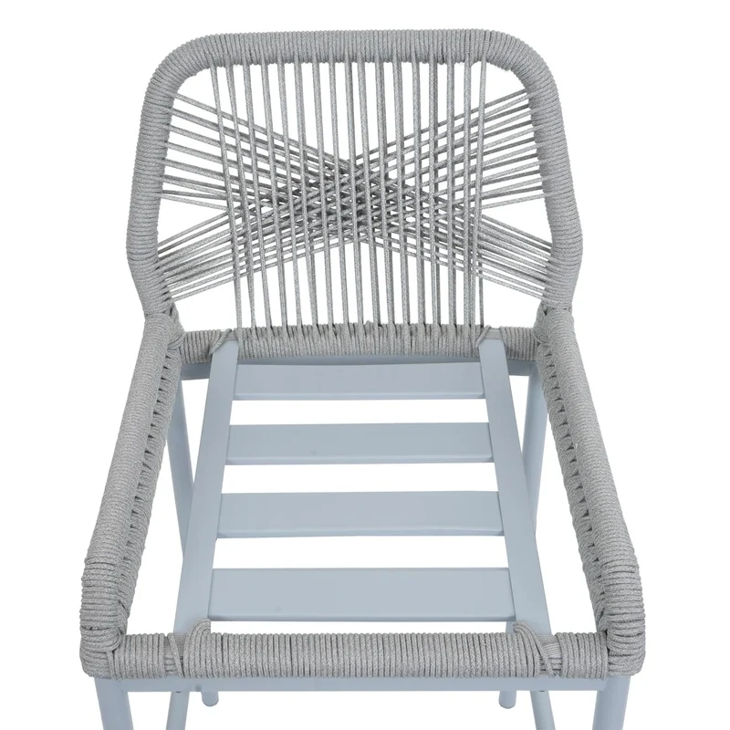 Lot de 2 tabourets de bar avec dossier et repose-pieds extérieur intérieur hauteur 76 cm structure métal tressage corde gris clair coussin gris foncé 04_0009634