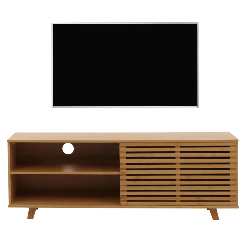 Meuble TV avec trois espaces de rangement 50 x 140 x 40 cm ambiance cosy design en bambou naturel 04_0009768