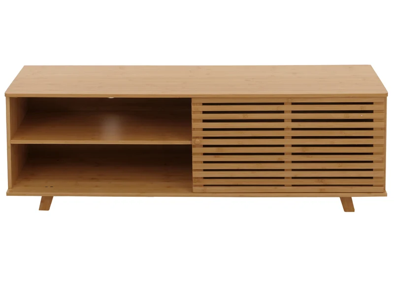 Meuble TV avec trois espaces de rangement 50 x 140 x 40 cm ambiance cosy design en bambou naturel 04_0009768