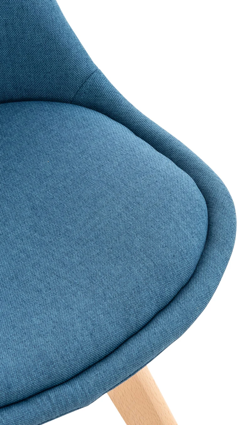Lot de 4 chaises de salle à manger cuisine ou bureau en tissu bleu pieds en bois 10_0000940