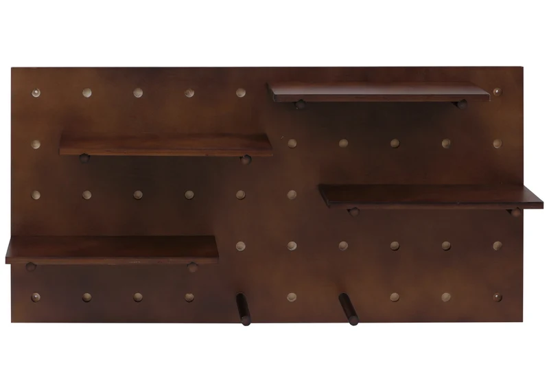 Panneau mural modulable étagère murale avec planches et tiges 100 x 50 cm système perforé contreplaqué marron 04_0009083