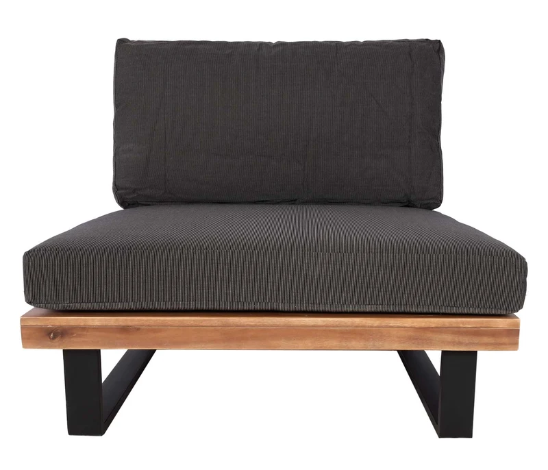 Lot de 2 fauteuils lounge bas avec coussins épais gris foncé en aluminium et bois d’acacia marron avec coussins 04_0009394
