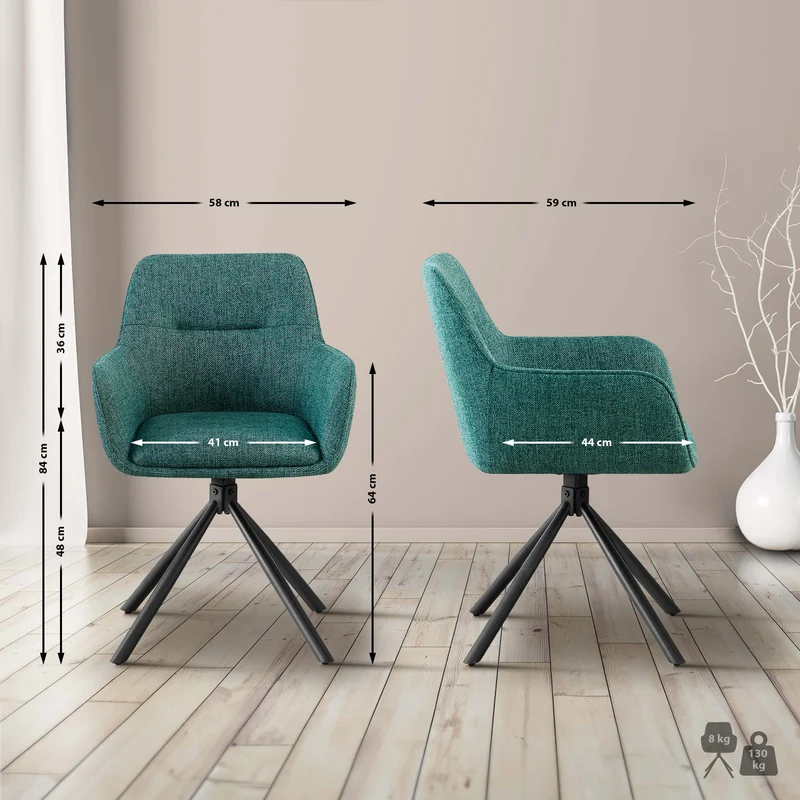Chaise pivotante style moderne et contemporain en tissu vert piètement à quatre pieds métal noir 10_0007507