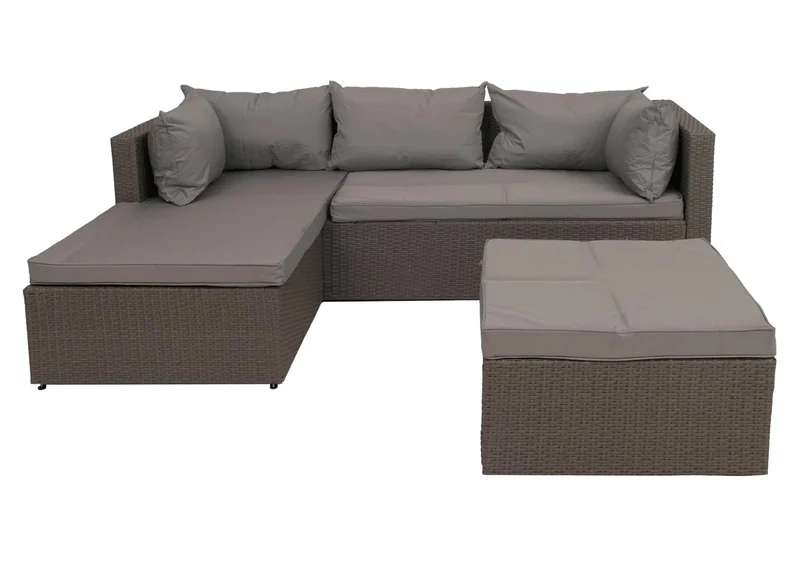 Salon de jardin avec 5 fauteuils de jardin modulables confortables style moderne 63 x 204 x 142 cm en poly-rotin gris coussin gris clair 04_0009554