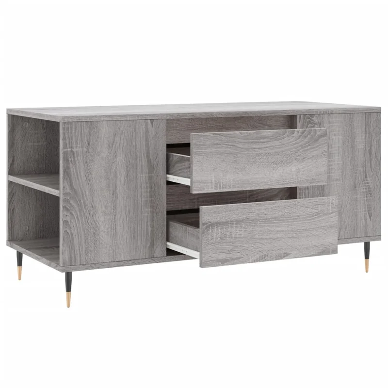 Table basse avec 2 tiroirs et 4 compartiments 102 x 44,5 x 50 cm bois d'ingénierie gris et métal DEC039972