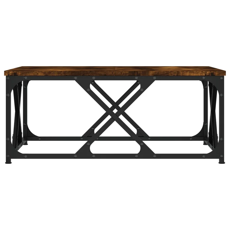 Table basse carrée style industriel – finition chêne fumé & structure métallique – 70 × 70 cm DEC038469