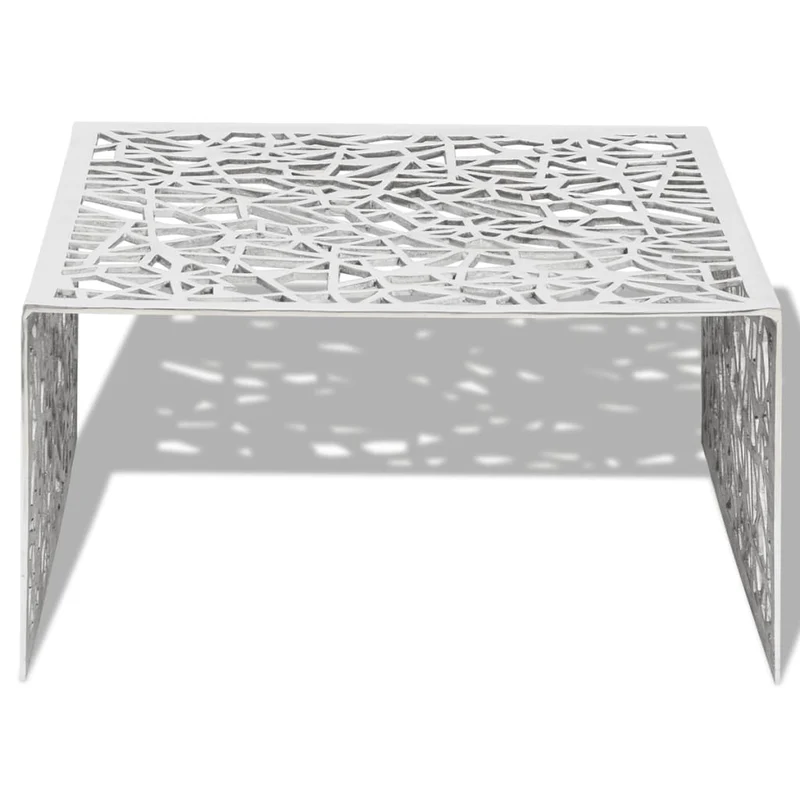 Table basse carrée design en aluminium ajouré – finition argentée – 69 × 69 cm DEC037316