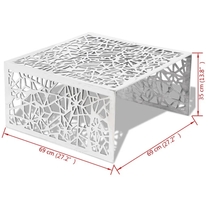 Table basse carrée design en aluminium ajouré – finition argentée – 69 × 69 cm DEC037316