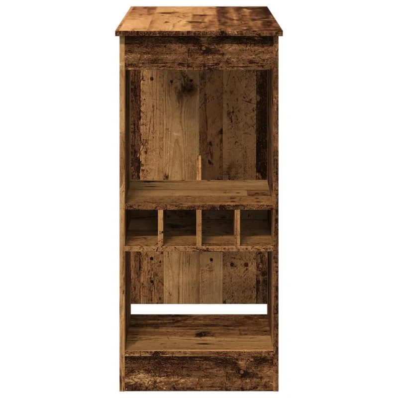 Table de bar avec 4 porte-bouteilles intégrés – finition bois vieilli – style industriel – 90 × 47,5 × 103,5 cm DEC036399