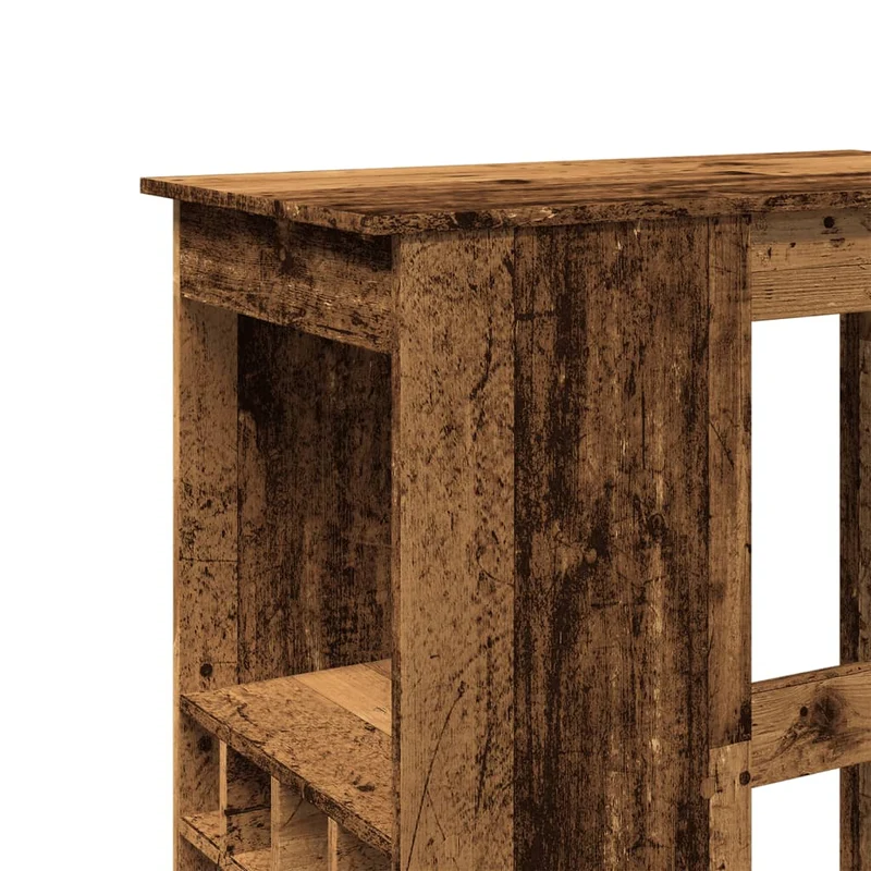 Table de bar avec 4 porte-bouteilles intégrés – finition bois vieilli – style industriel – 90 × 47,5 × 103,5 cm DEC036399