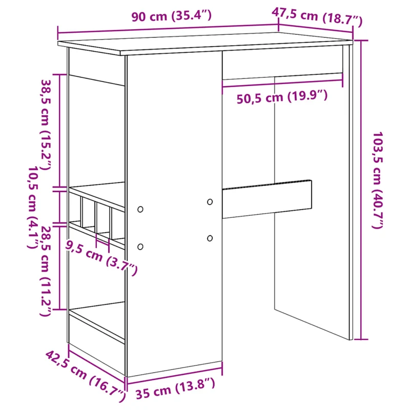 Table de bar avec 4 porte-bouteilles intégrés – finition bois vieilli – style industriel – 90 × 47,5 × 103,5 cm DEC036399
