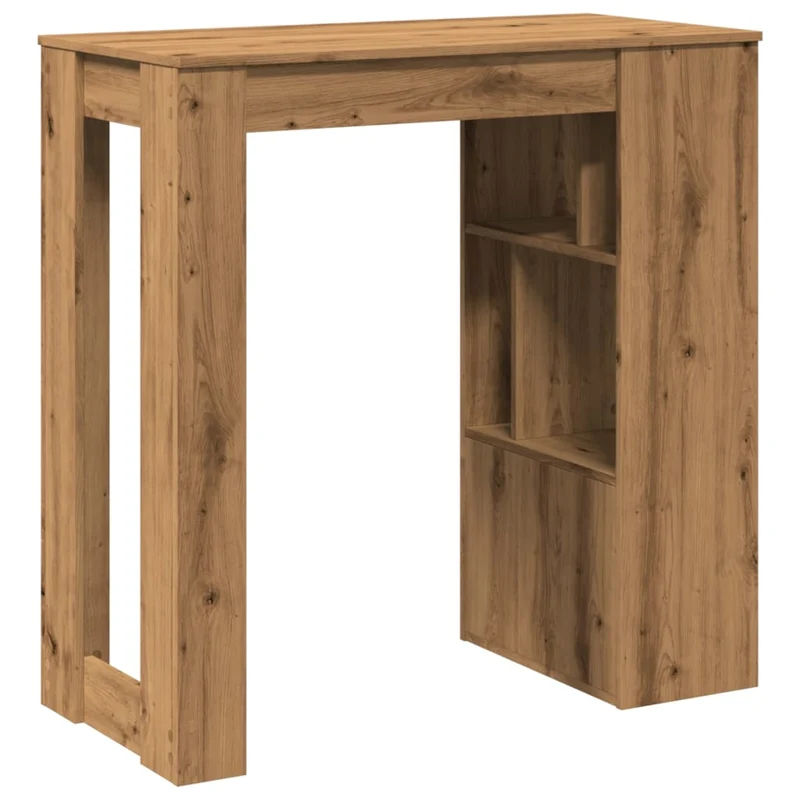 Table de bar avec 6 compartiments de rangement – finition chêne artisanal – 102 × 50 × 103,5 cm DEC036361