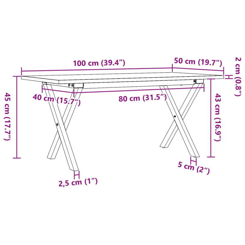 Table basse rectangulaire style industriel cadre en x 100 x 50 x 45 cm bois de pin et acier DEC036255