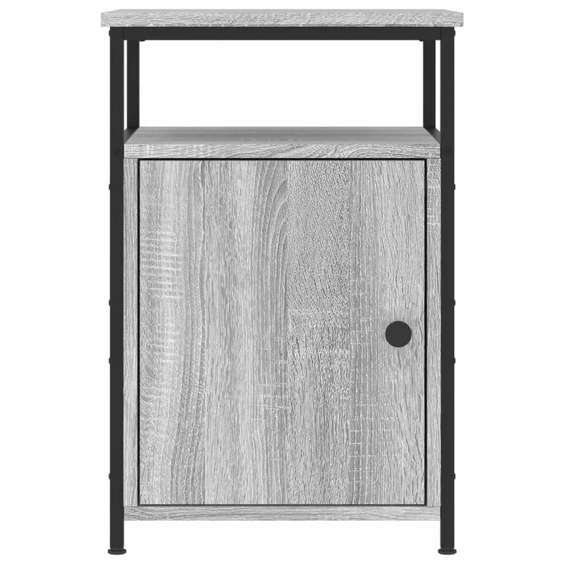 Table de chevet avec rangement avec porte 40 x 42 x 60 cm bois d'ingénierie gris et fer DEC034662
