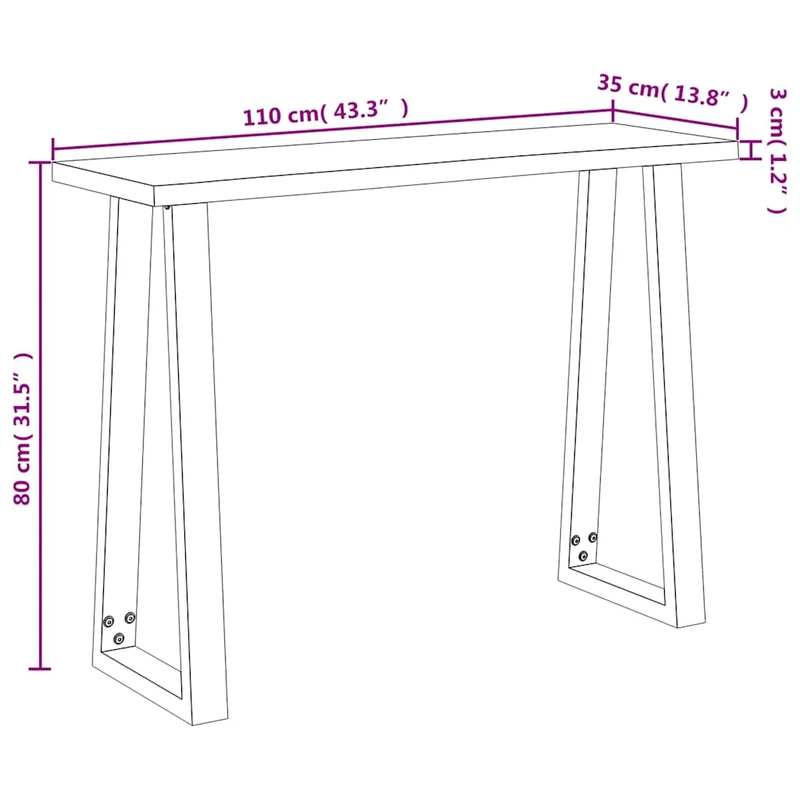 Table console industriel pieds en forme de U 110 x 35 x 80 cm bois d'acacia et acier DEC032280
