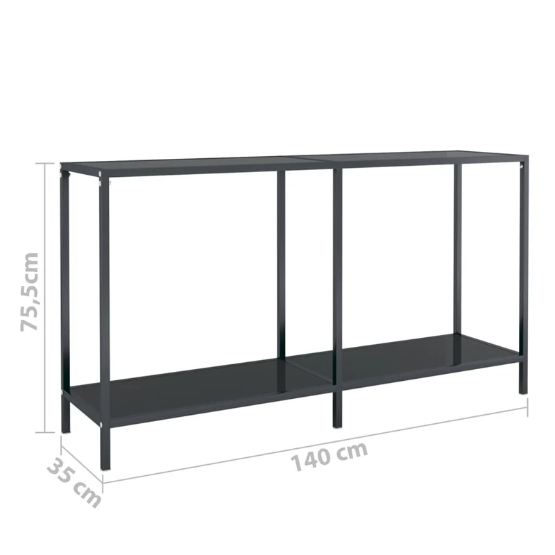 Table console tabl e d'appoint 140 x 35 x 75,5 cm verre trempé et acier noir DEC032110