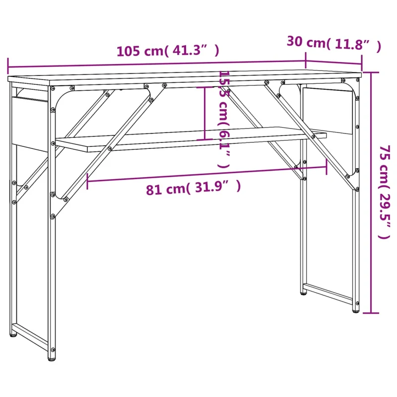 Table console avec étagère 105 x 30 x 75 cm bois d'ingénierie gris et métal DEC031654