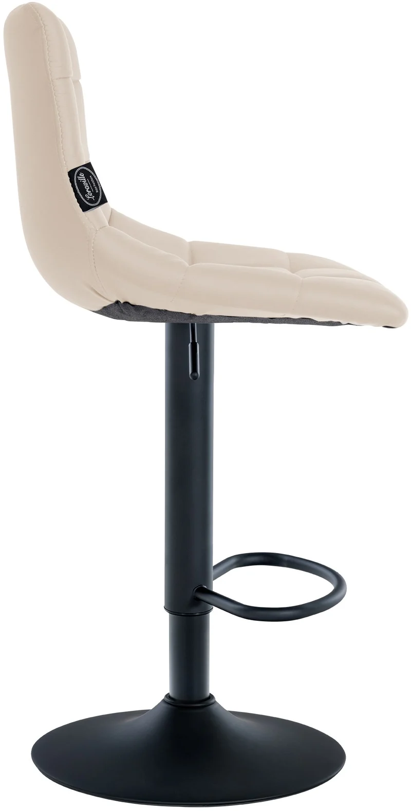 Lot de 2 tabourets de bar en synthétique crème base métal noir mat réglable en hauteur et repose-pieds TDB10635