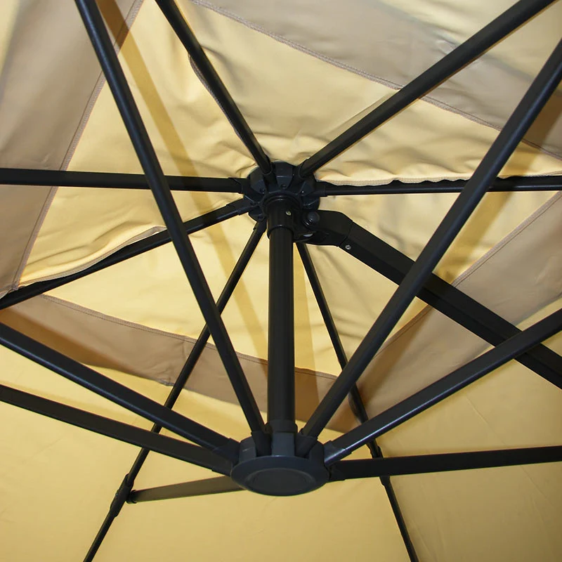 Parasol professionnel restaurant pour jardin terrasse, 3x3m (Ø4,24m) polyester aluminium/acier 23kg vert avec pied, rotatif 04_0003298