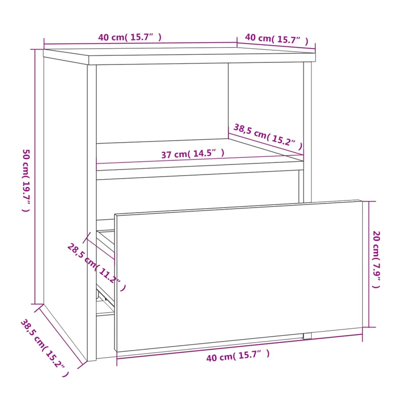 Lot de 2 tables de chevet avec tiroir et compartiment ouvert 40 x 40 x 50cm bois d'ingénierie gris DEC035720