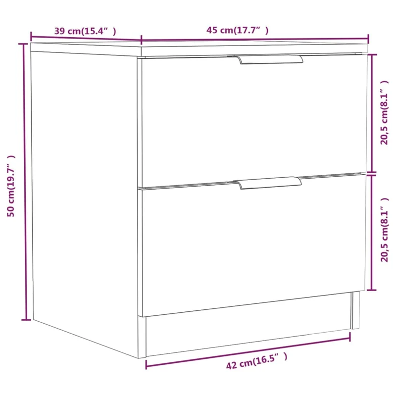 Lot de 2 tables de chevet 45 x 39 x 50 cm avec deux tiroirs en bois d'ingénierie couleur chêne DEC035299