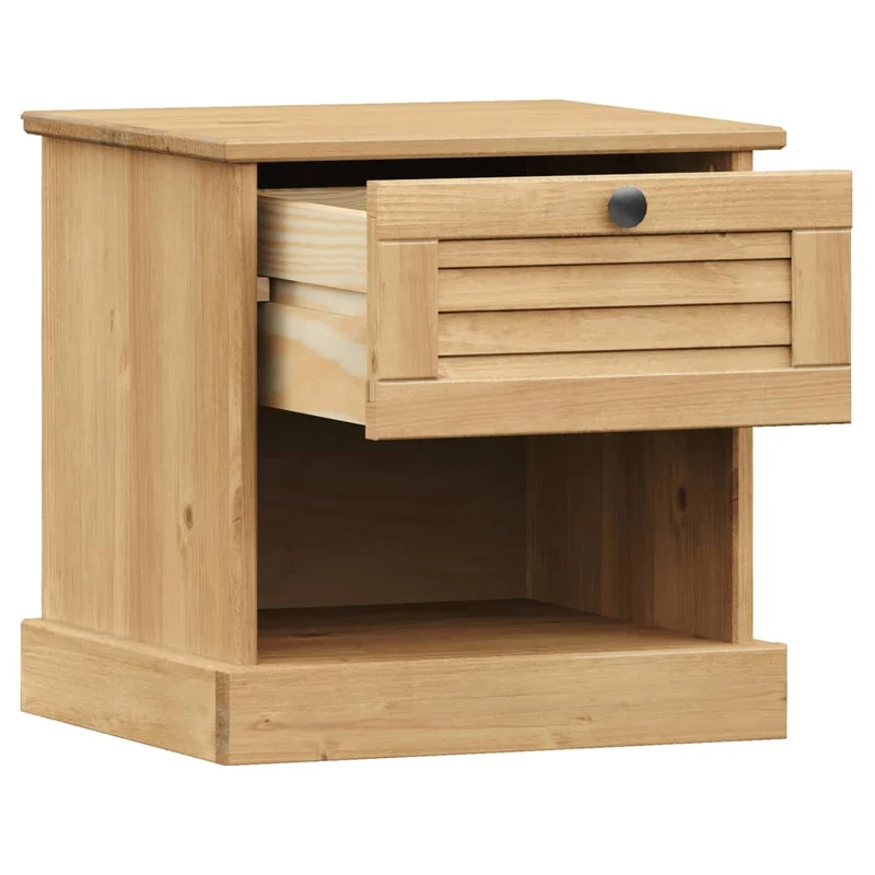 Table de chevet avec tiroir et compartiment ouvert 42 x 35 x 42 cm bois de pin MDF et métal DEC034718