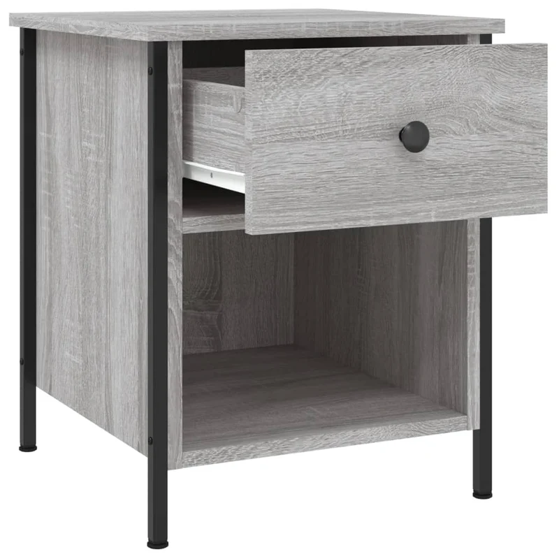 Table de chevet avec tiroir et compartiment ouvert 40 x 42 x 50 cm bois d'ingénierie gris et fer DEC034657