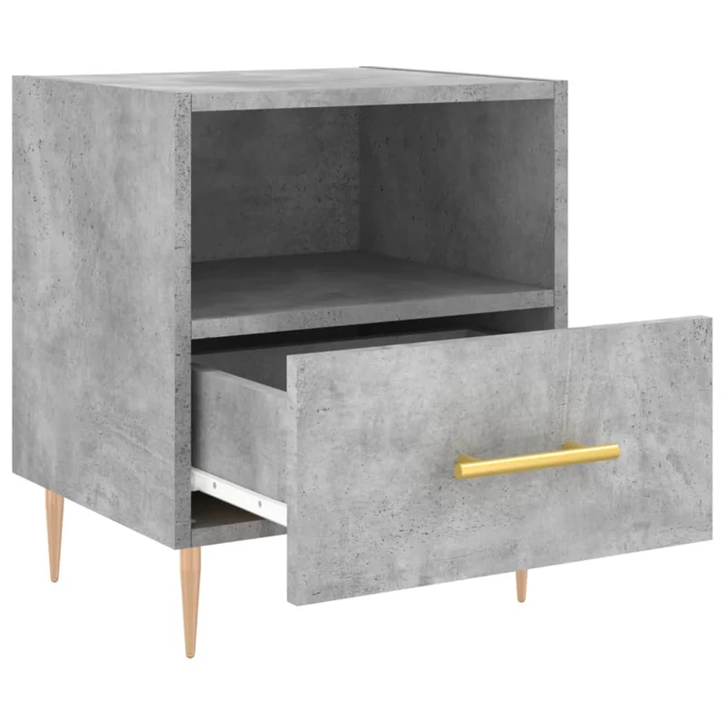 Table de chevet avc tiroir et compartiment ouvert 40 x 35 x 47,5 cm bois d’ingénierie gris et fer DEC033990