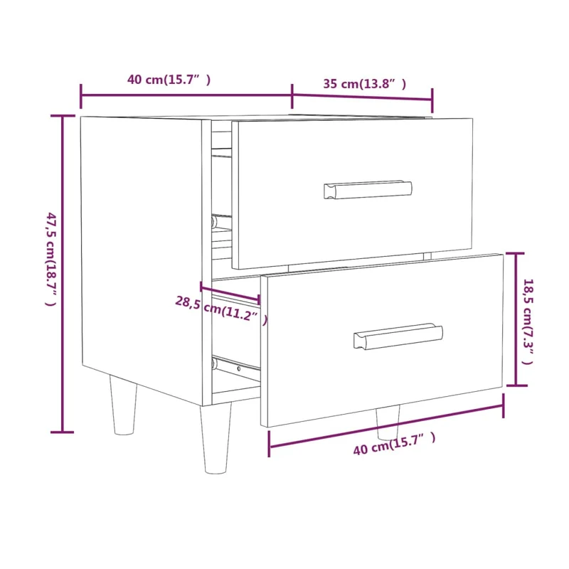 Table de chevet avec deux tiroirs 40 x 35 x 47,5 cm bois d'ingénierie gris DEC033983