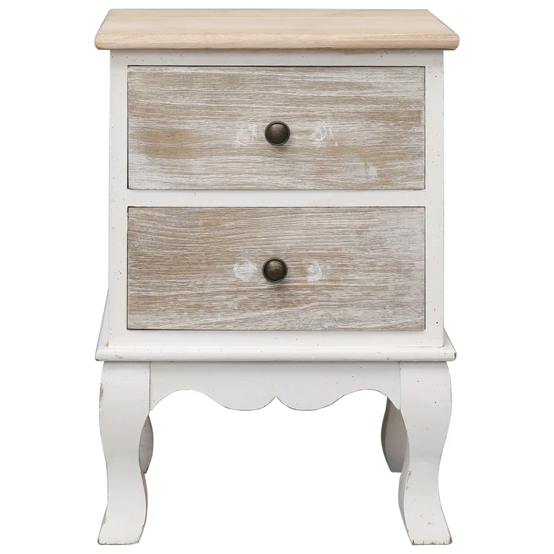 Lot de 2 tables de chevet avec deux tiroirs 35 x 30 x 50 cm bois de paulownia blanc et teinte chêne clair DEC032753