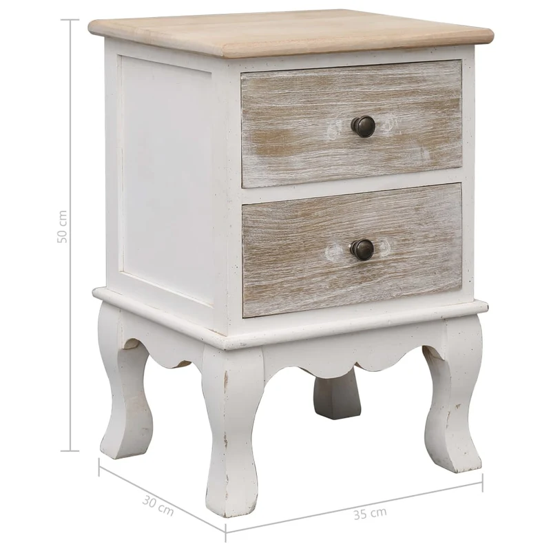 Lot de 2 tables de chevet avec deux tiroirs 35 x 30 x 50 cm bois de paulownia blanc et teinte chêne clair DEC032753