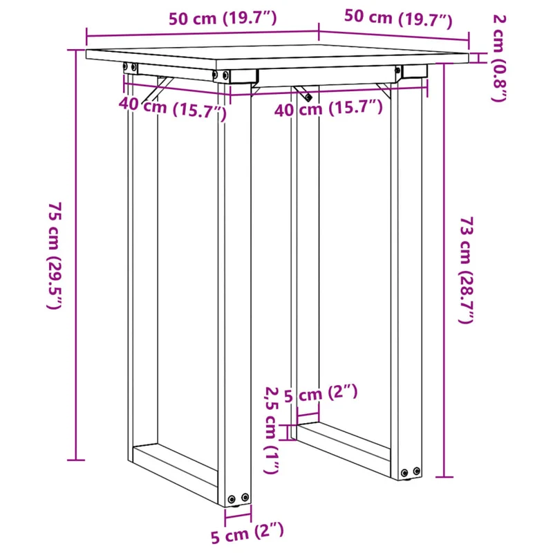 Table d'appoint design industriel 50 x 50 x 75 cm bois de pin et acier DEC036788