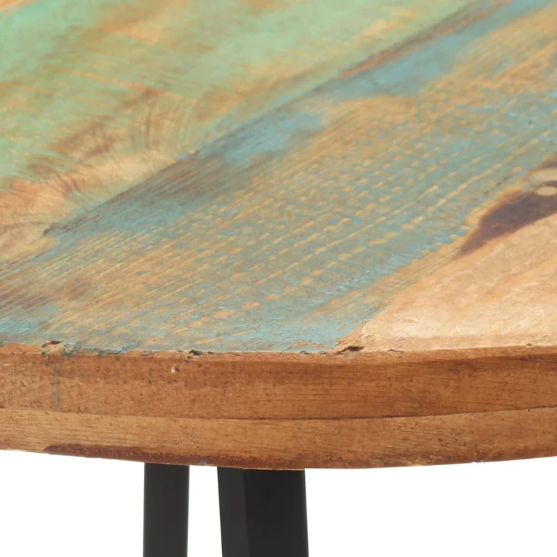 Table de salle à manger aspect industriel 80 cm bois de récupération massif multicolore et fer DEC036634