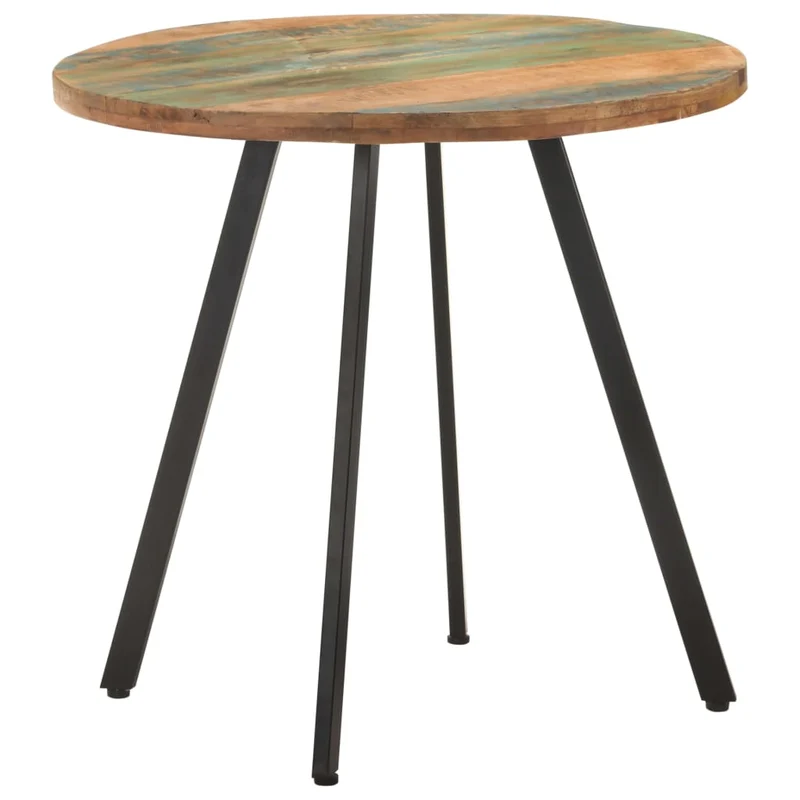 Table de salle à manger aspect industriel 80 cm bois de récupération massif multicolore et fer DEC036634