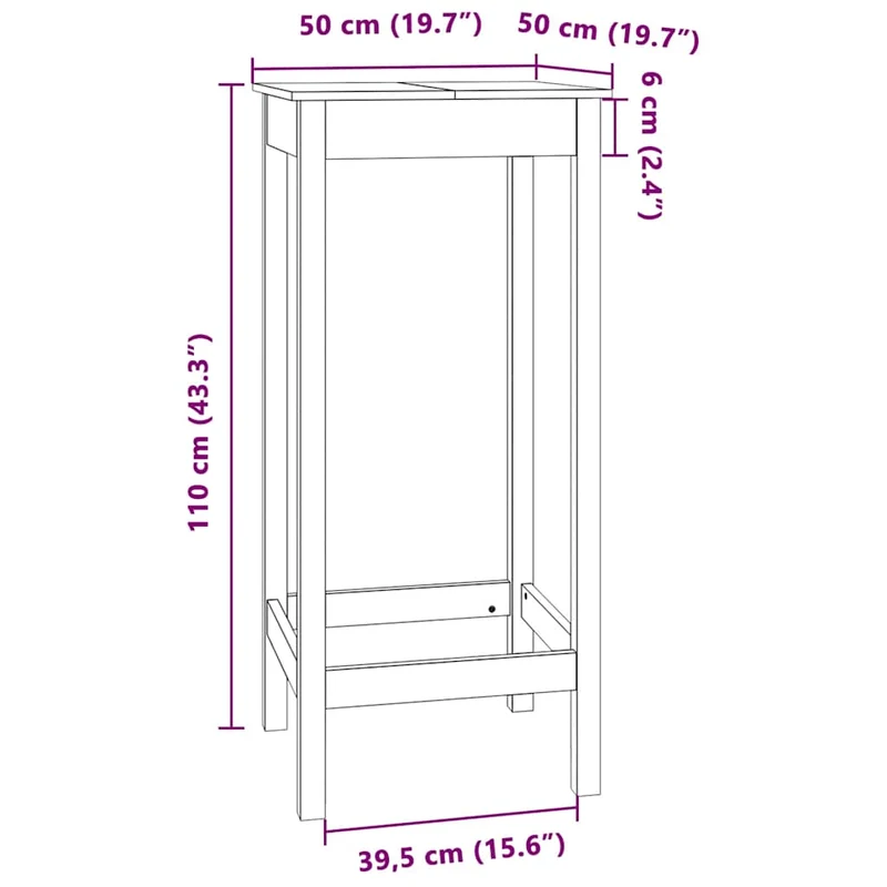 Table d’appoint multifonction 50 x 50 x 110 cm bois massif de pin DEC036318