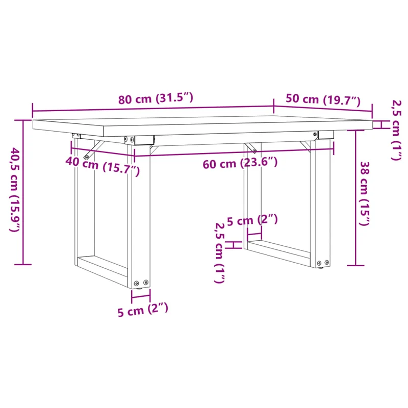 Table basse rectangulaire style industriel cadre en o 80 x 50 x 40,5cm bois de pin et acier brun DEC036248
