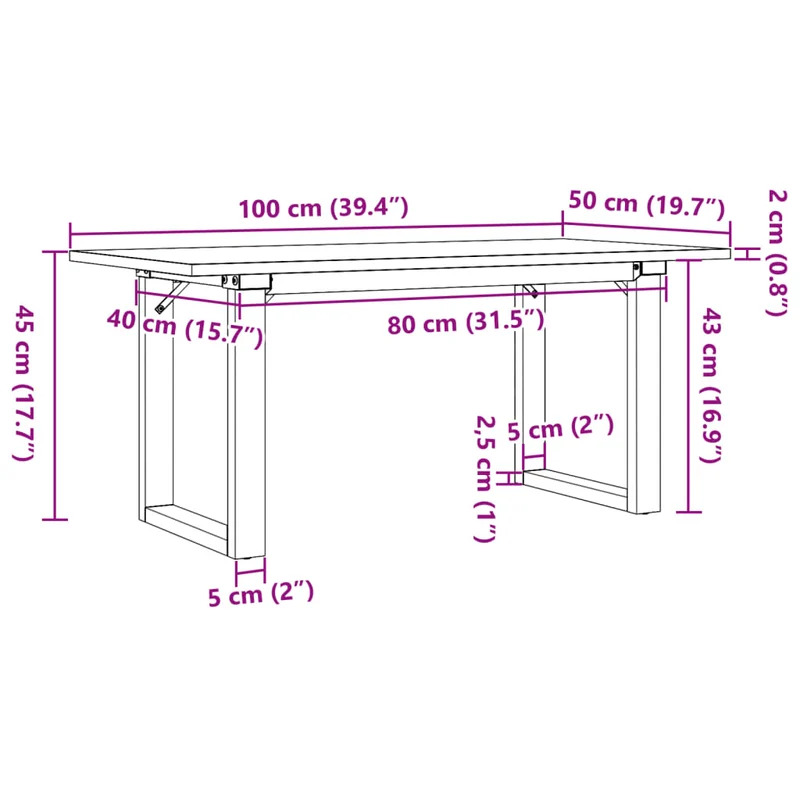 Table basse rectangulaire style industriel 100 x 50 x 45 cm bois de pin massif et acier DEC036233