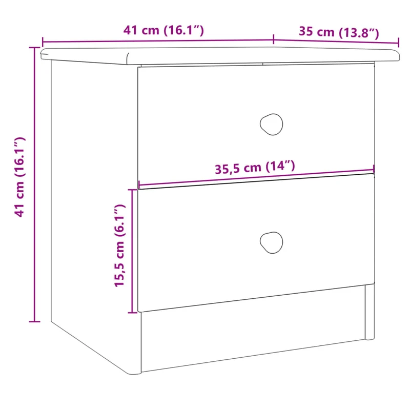 Table de chevet avec deux tiroirs 41 x 35 x 41 cm bois de pin massif blanc DEC033083