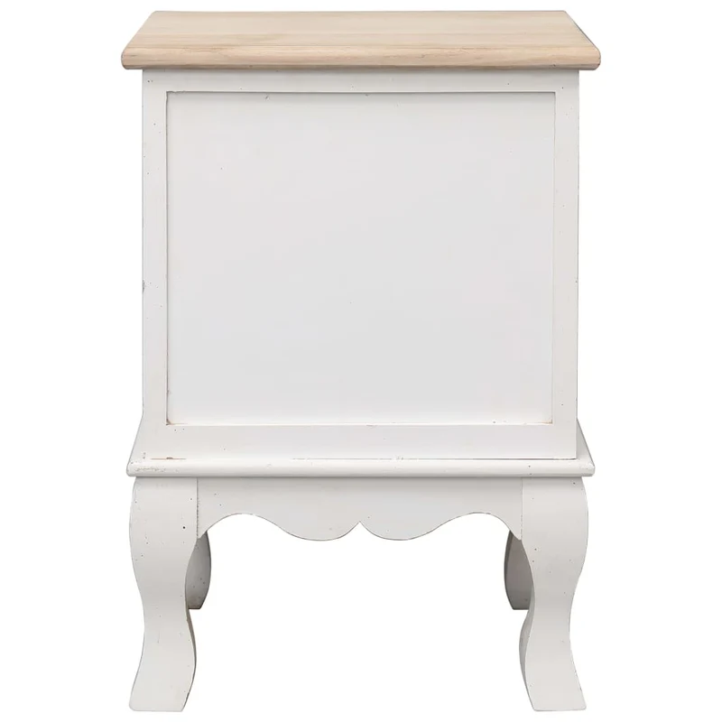 Table de chevet vintage en bois de paulownia avec 2 tiroirs – Blanc et bois – 35 x 30 x 50 cm DEC032901