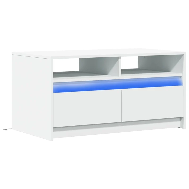 Table basse de salon avec tiroirs design moderne avec lumières LED en bois d'ingénierie blanc DEC037607