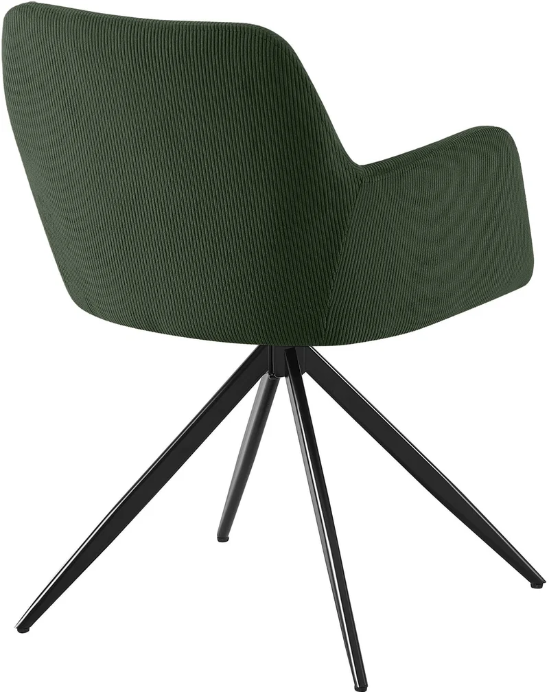 Chaise contemporaine de salle à manger x1 en velours côtelé vert pivotante 180° avec accoudoirs 10_0005549