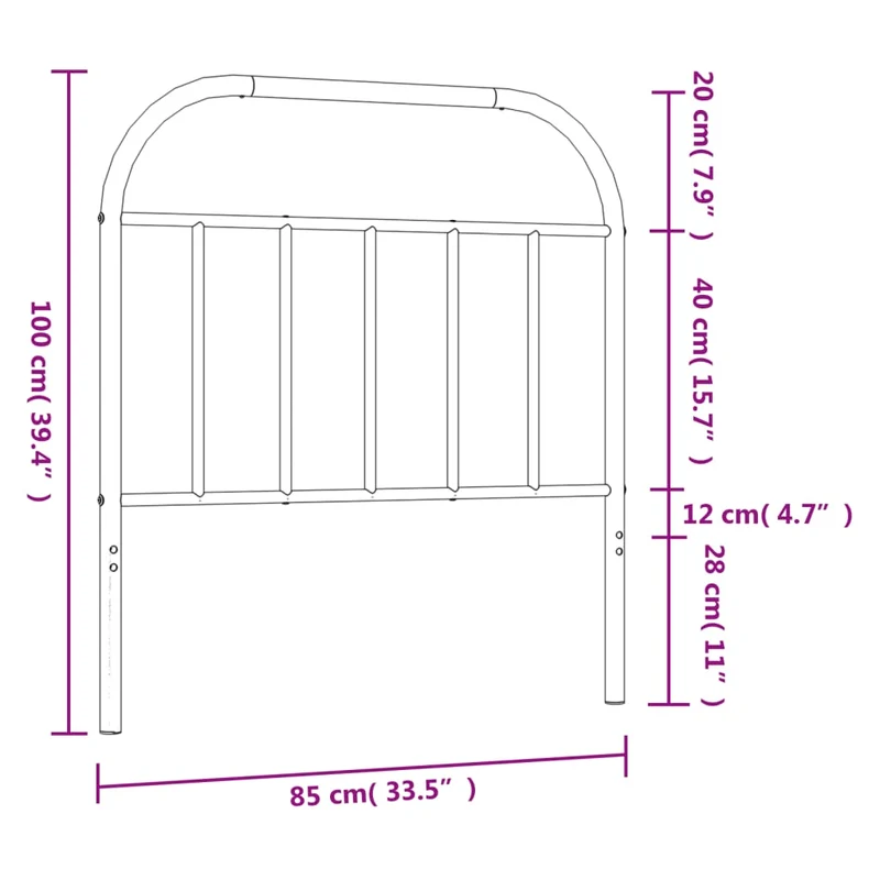Tête de lit accessoire couchage chambre à coucher meuble 80 cm métal noir TDL0202405