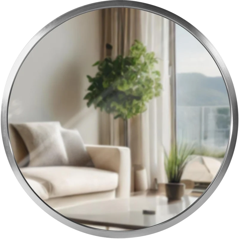 Miroir mural rond 30 cm cadre minimaliste argenté 3 cm design moderne fixation murale incluse 10_0008642